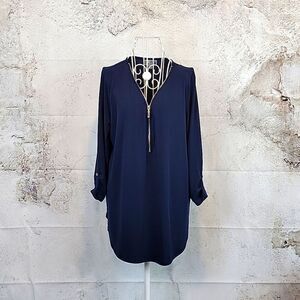 JM Collection navy blue tunic style blouse Women's Size M